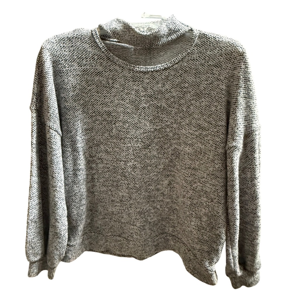Sugarfox California Choker Cutout Marled Knit‎ Sweater Gray White Womens Medium